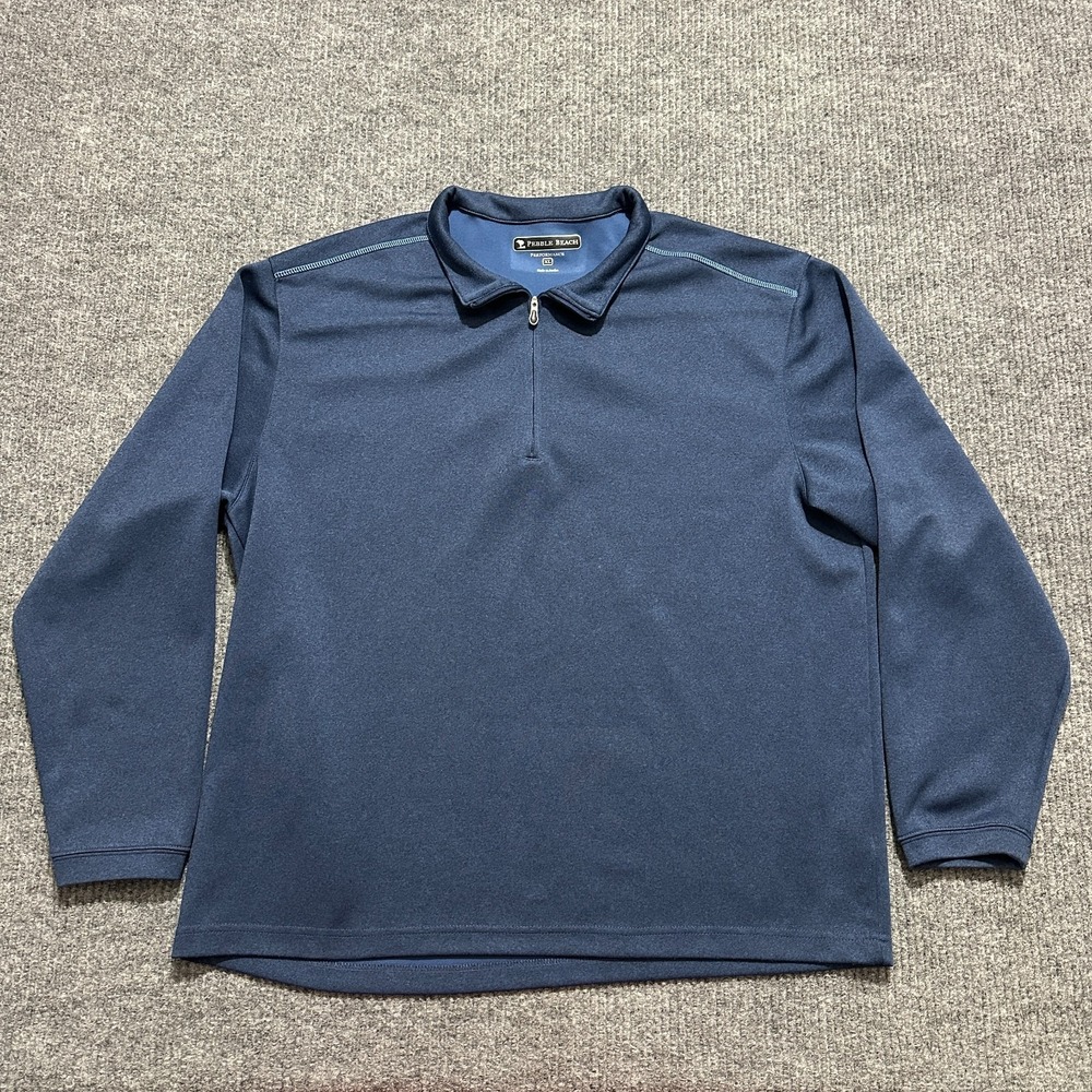 Pebble Beach Performance Mens Pullover XL Blue‎ 1/4 Zip Activewear Long Sleeve